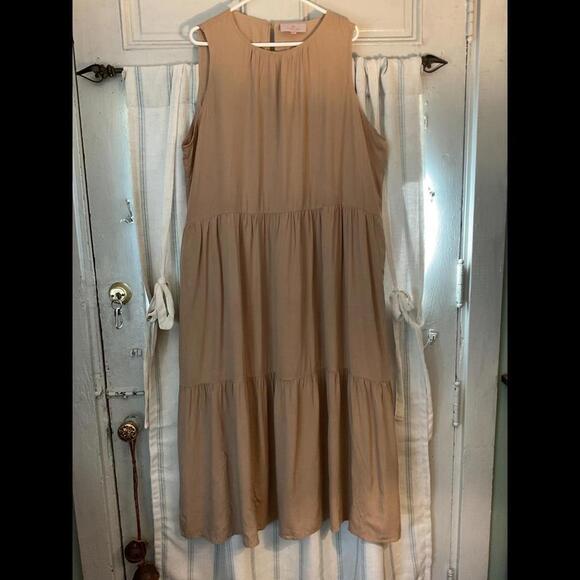 Dresses & Skirts - Laurie Felt Women's Dress Sleeveless Tiered Maxi Tan Beach Vacation Festival XL